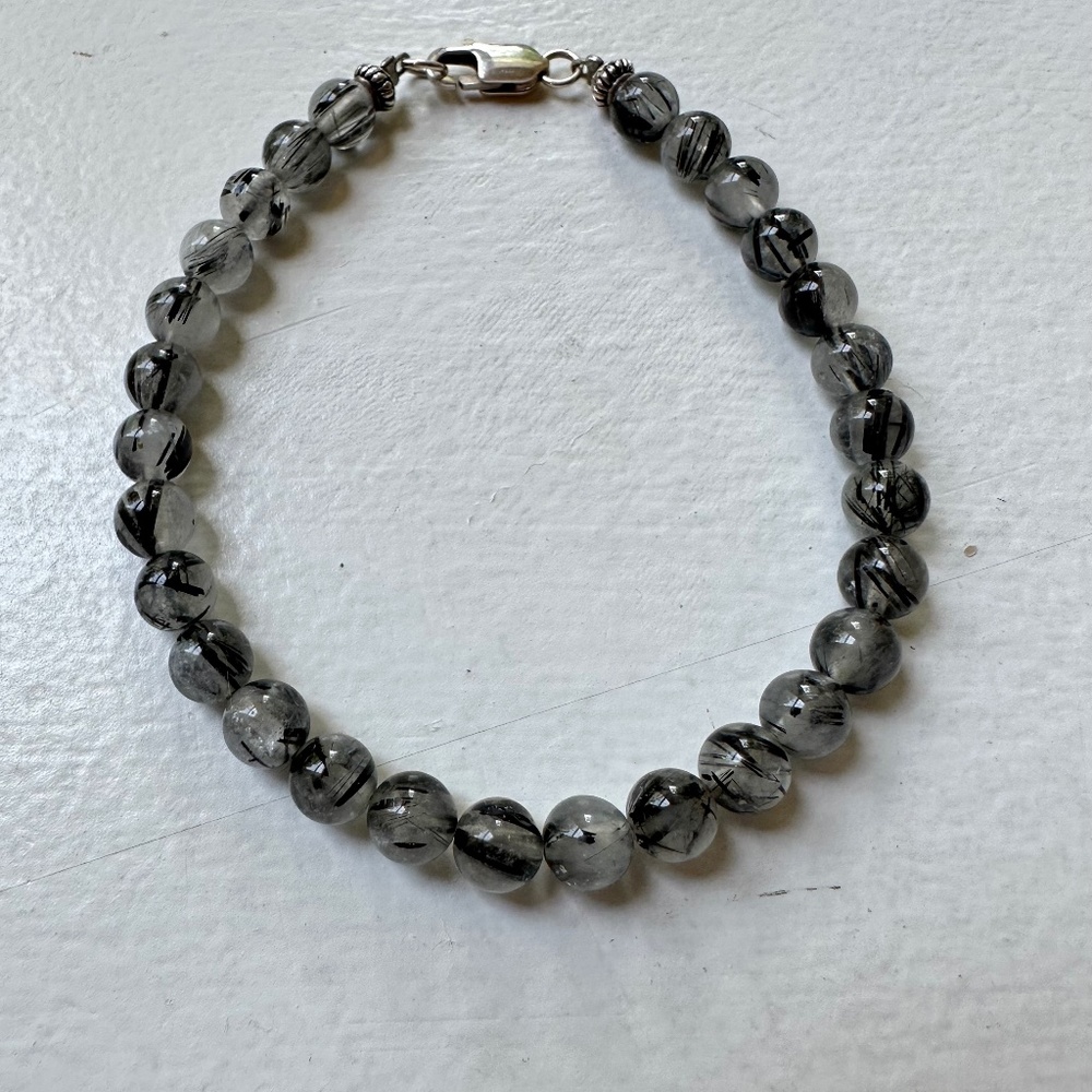 Men's 6mm Natural Black Rutilated Quartz Gemstone Bracelet
